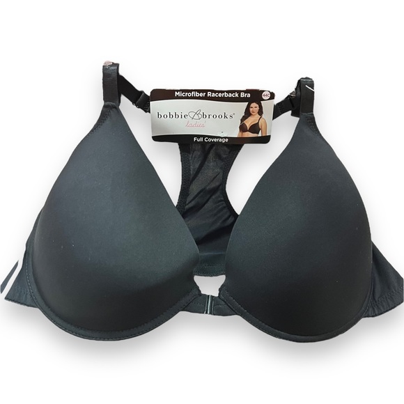 NEW Bobbie Brooks - Black Moulded Racerback Bra Front Closure Women’s 44C OR 42D - Picture 2 of 7